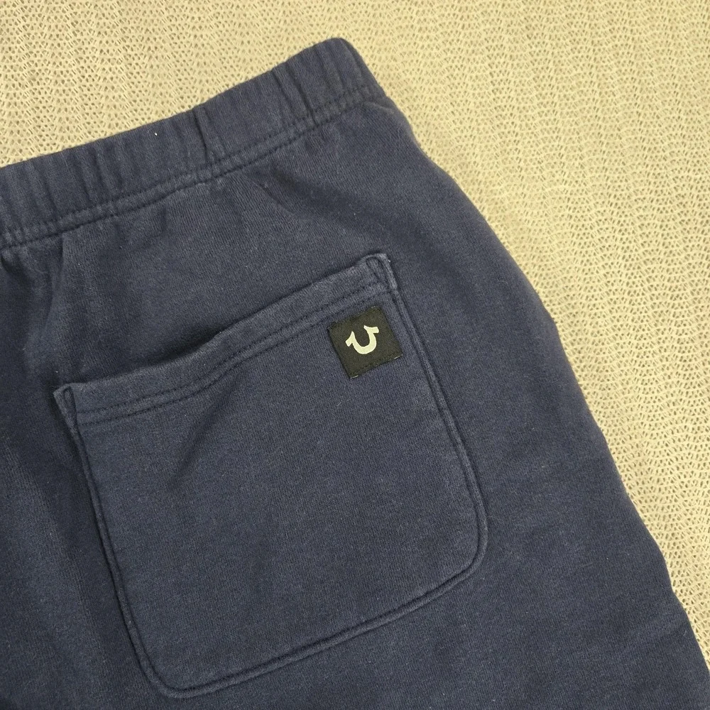 True Religion Shorts Mens XL Blue Fleece Sweat Drawstring Logo Casual Streetwear